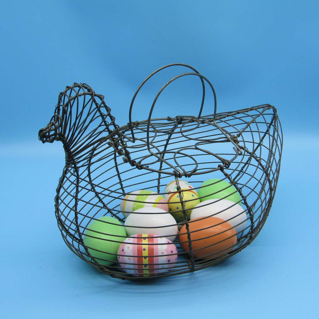 Vintage French Hen Wire Basket Wire Egg Collecting Basket Etsy