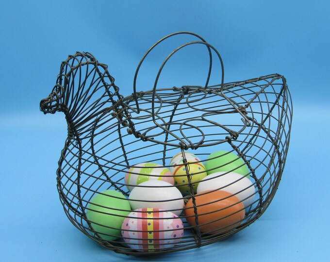 Vintage French Hen Wire Basket Wire Egg Collecting Basket Includes 8