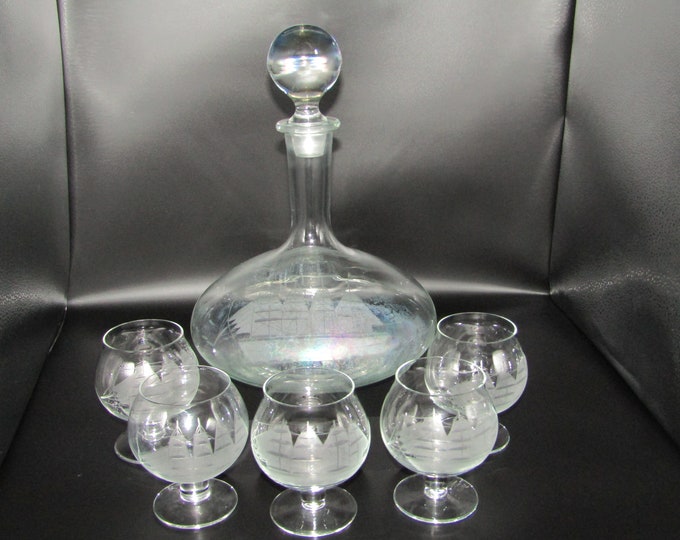 5 Vintage Italian Etched Clipper Ship Wine Glasses and Etsy