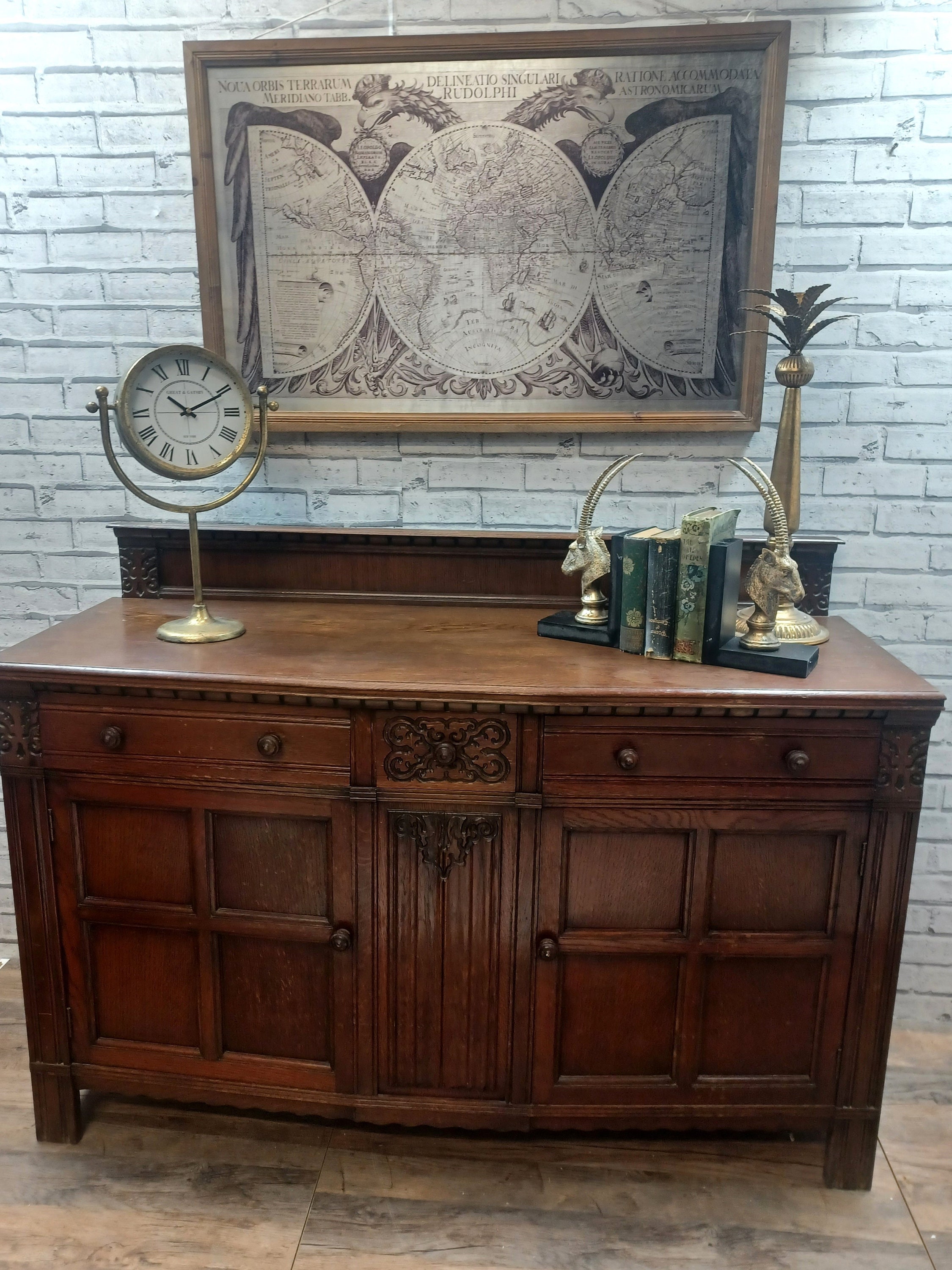 Vintage Dark Oak Sideboard Large Ornate 2 Door Storage Drawer Etsy UK