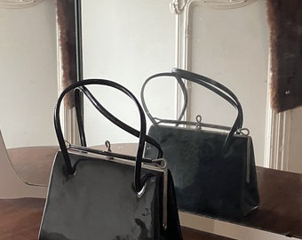 Vintage Handbag Black Patent Leather Winsley Art Deco 1930s