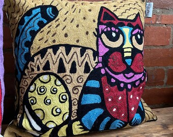 Cat Cushion Hand Stitched Silk square with Feather Inner insert cushion