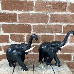 Vintage Set of two Wooden Indian Elephants With Tusks