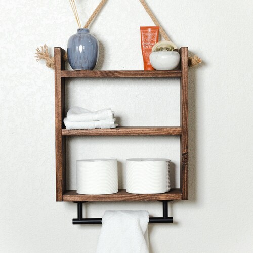 Bathroom Shelf With Modern Towel Bar Bathroom Wall Decor Etsy