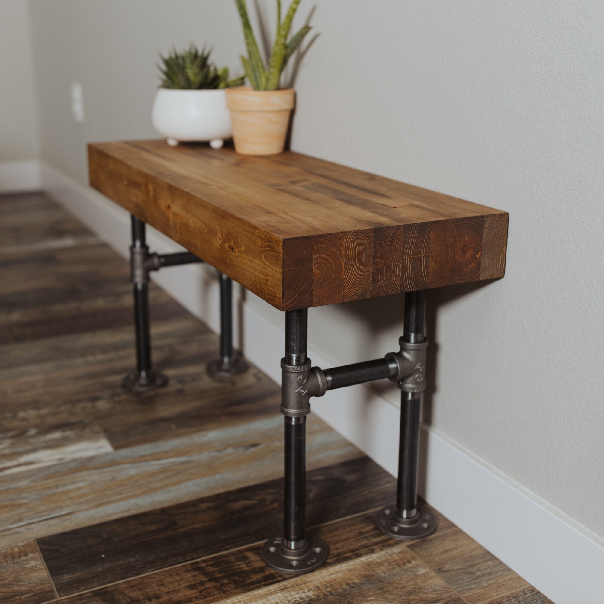 Industrial Entryway Bench Pipe Leg Bench Farmhouse Bench Etsy