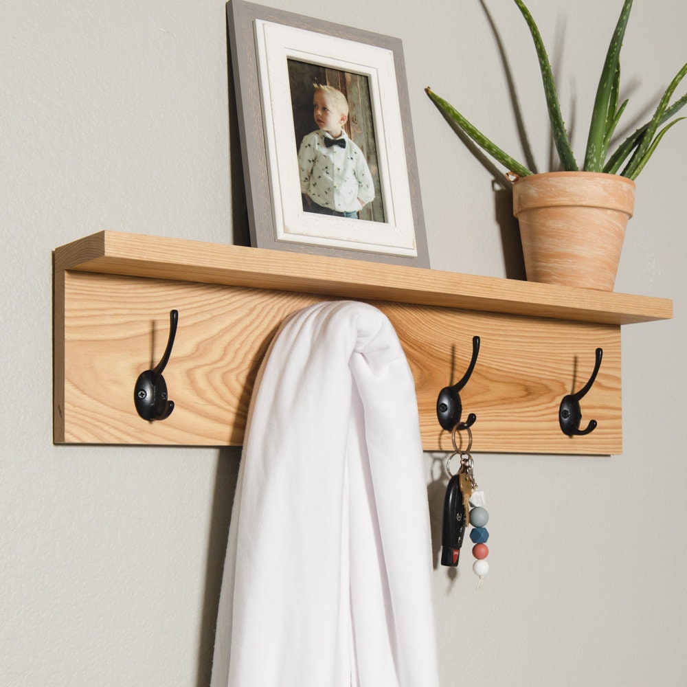 Choose your Length Coat Rack with Shelf Wall Mounted with Storage 4 hooks 16L Towel Rack Entryway Organizer Key Hooks 