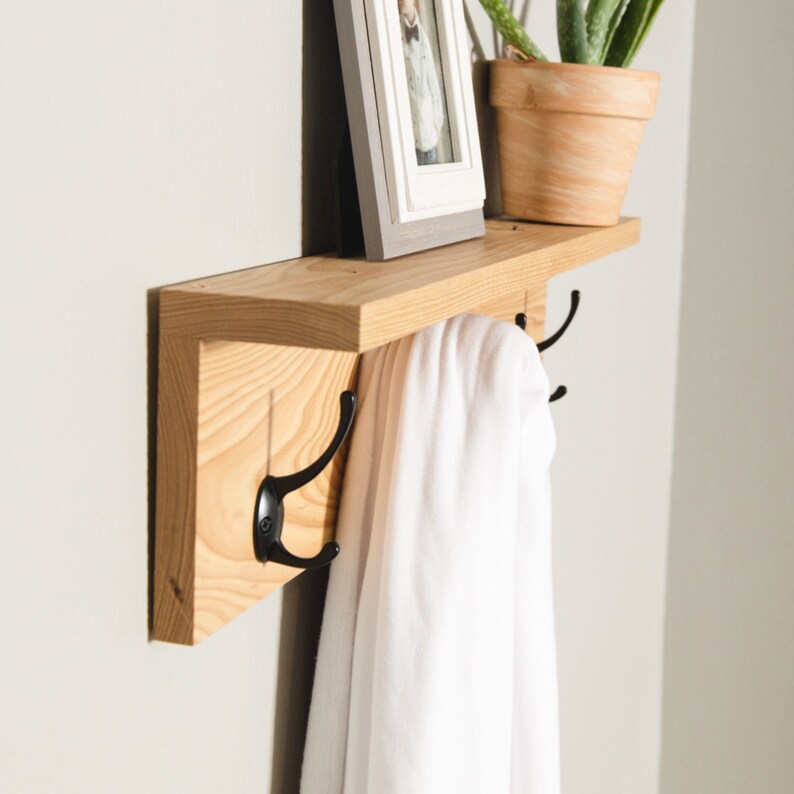 Solid Hickory Coat Rack With Top Shelf Towel Rack Mud Room Etsy