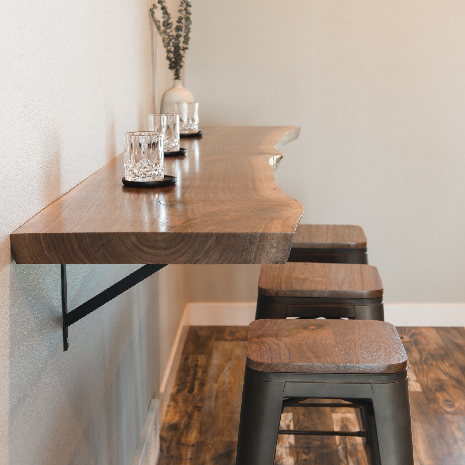 The Live Edge Walnut Floating Bar Table Etsy