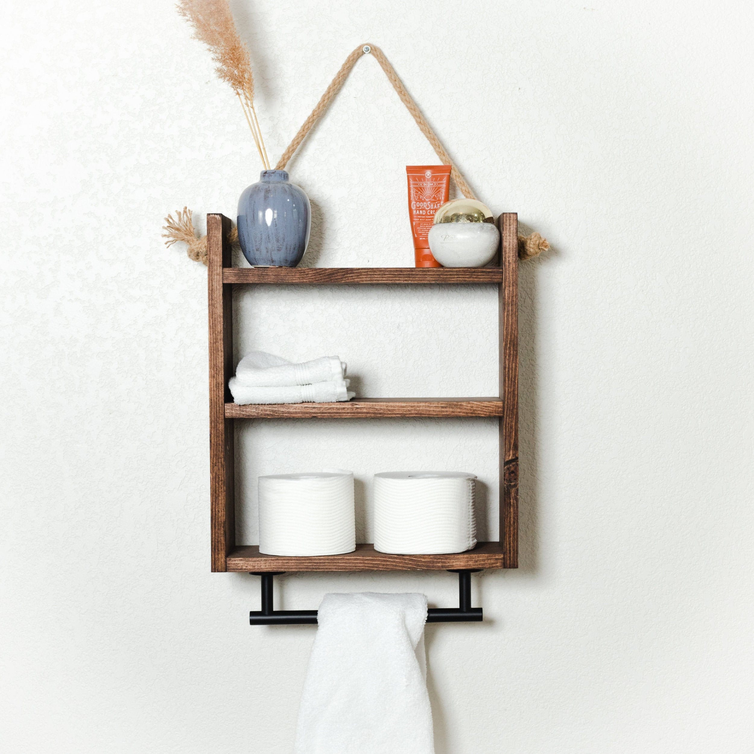 Shelf With Towel Bar Hanging Bathroom Shelf Organizer Etsy