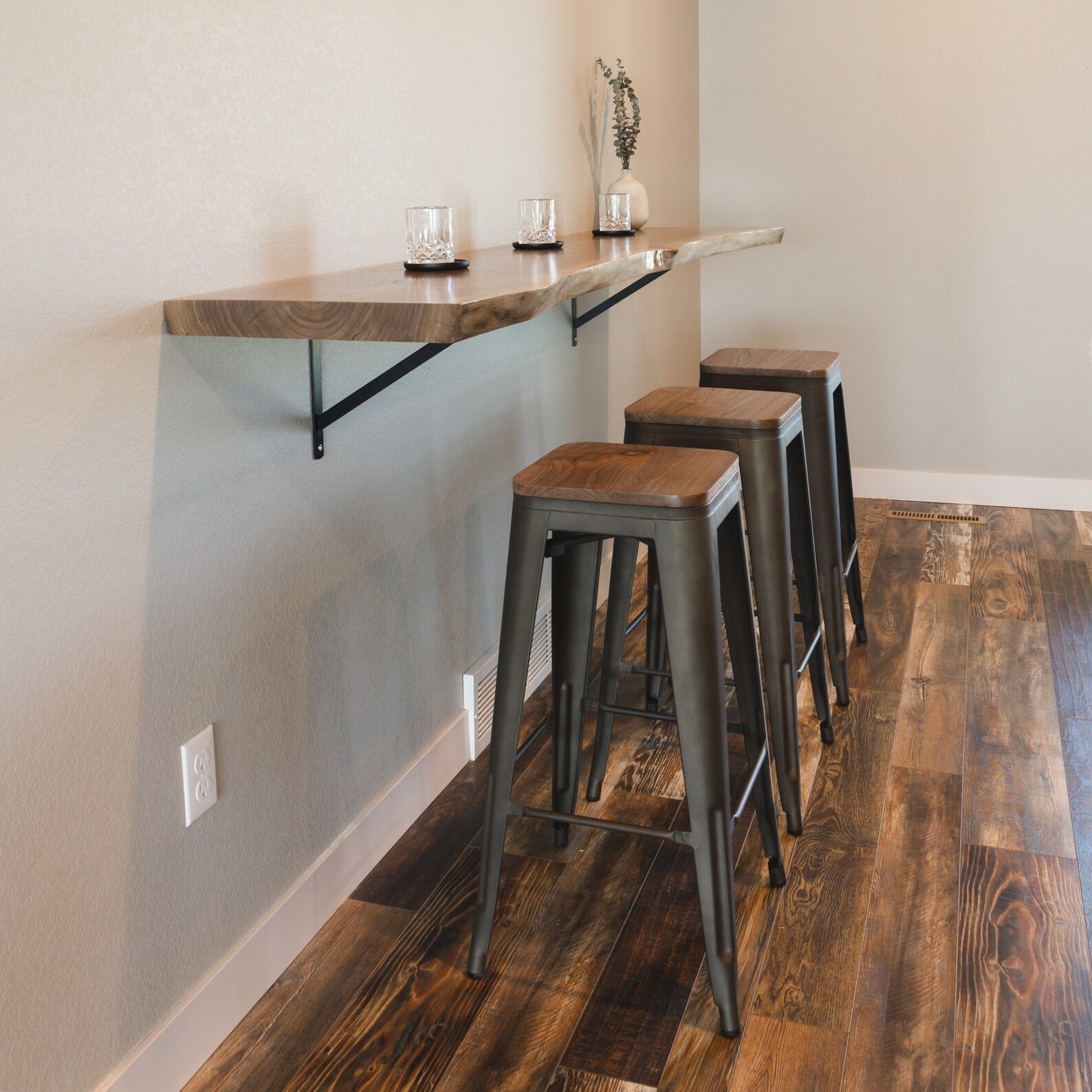 The Live Edge Walnut Floating Bar Table Etsy