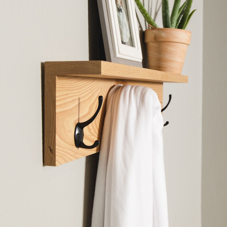 Solid Hickory Coat Rack With Top Shelf Towel Rack Mud Room Etsy