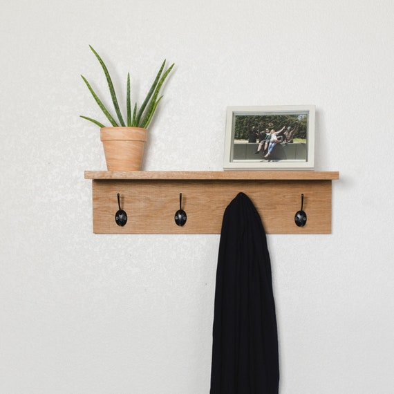 Solid White Oak Coat Rack Shelf Wall Coat Rack With Shelf | Etsy
