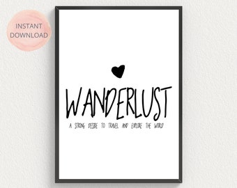 Travel poster | Travel quotes | Wanderlust printable wall art |  wanderlust definition | life quote print | wanderlust art | gift inspo |