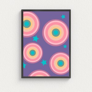 Colourful Retro Print, Psychedelic, Groovy Wall Art, Funky Abstract Wall Art, Quirky Home Décor, Purple and Pink Prints, Eclectic, Cute, Fun