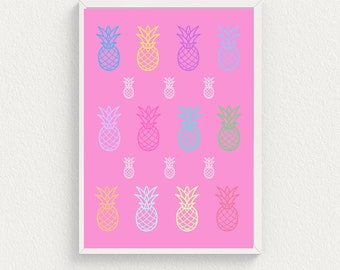 Fruit Prints, Pineapple wall Art, Pineapple Poster, Abstract Art, Colourful wall Art, Home Décor, Retro Wall Art, Kitchen Print, Pineapple,