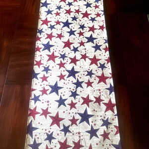 Patriotic Stars Table Runner-4th of July-American Table Decor-Stars and Stripes-July 4th Party-Table Linens-Reversible Table Runner-Handmade