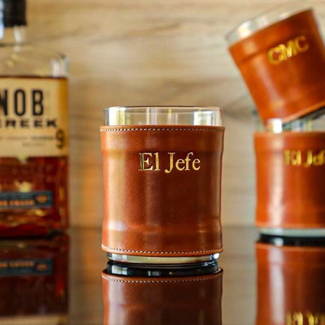 Custom Leather Wrapped Whiskey Glass, Personalized Whiskey Glass ...