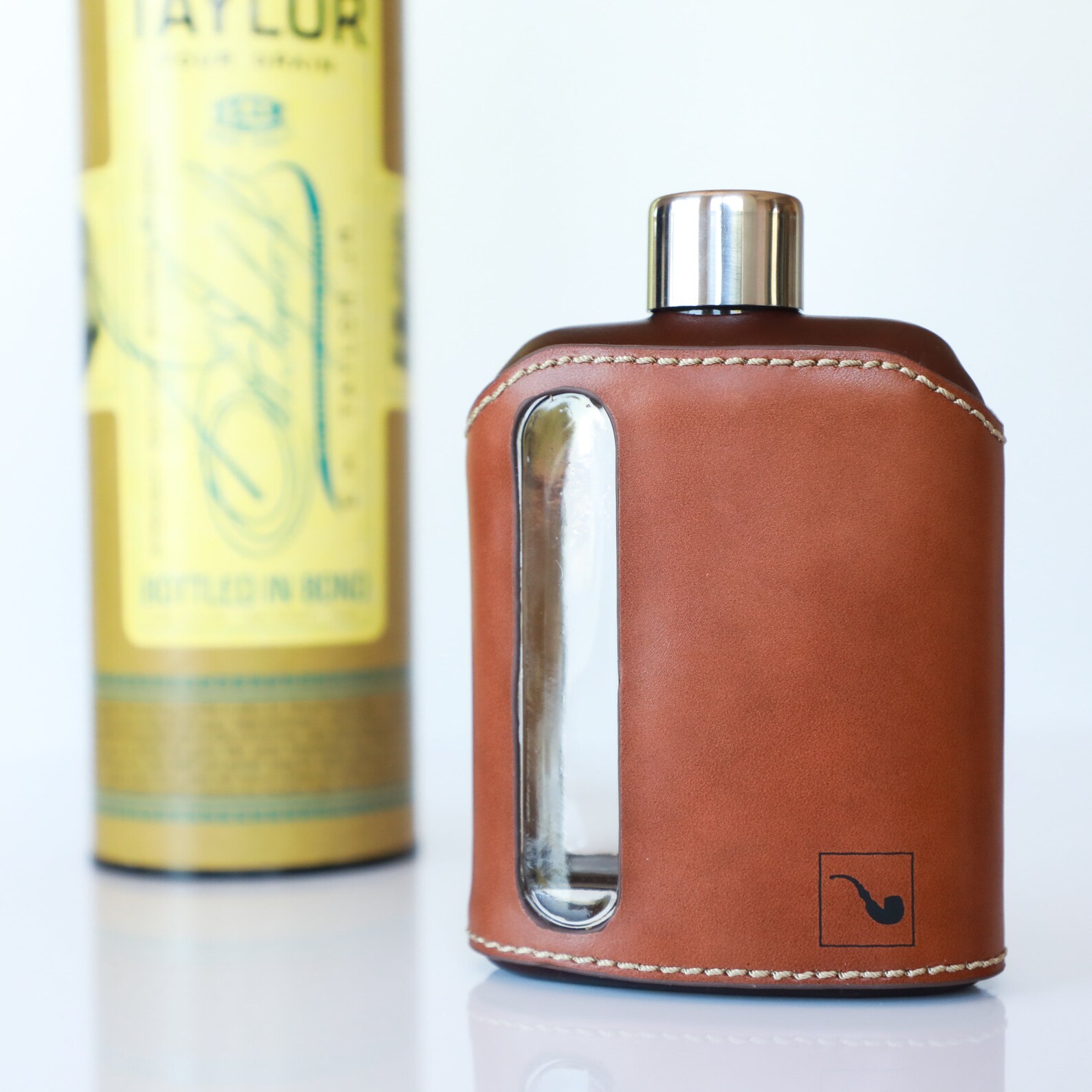 240 mL Genuine Leather Wrapped Glass Flask Fathers Day Gift Etsy