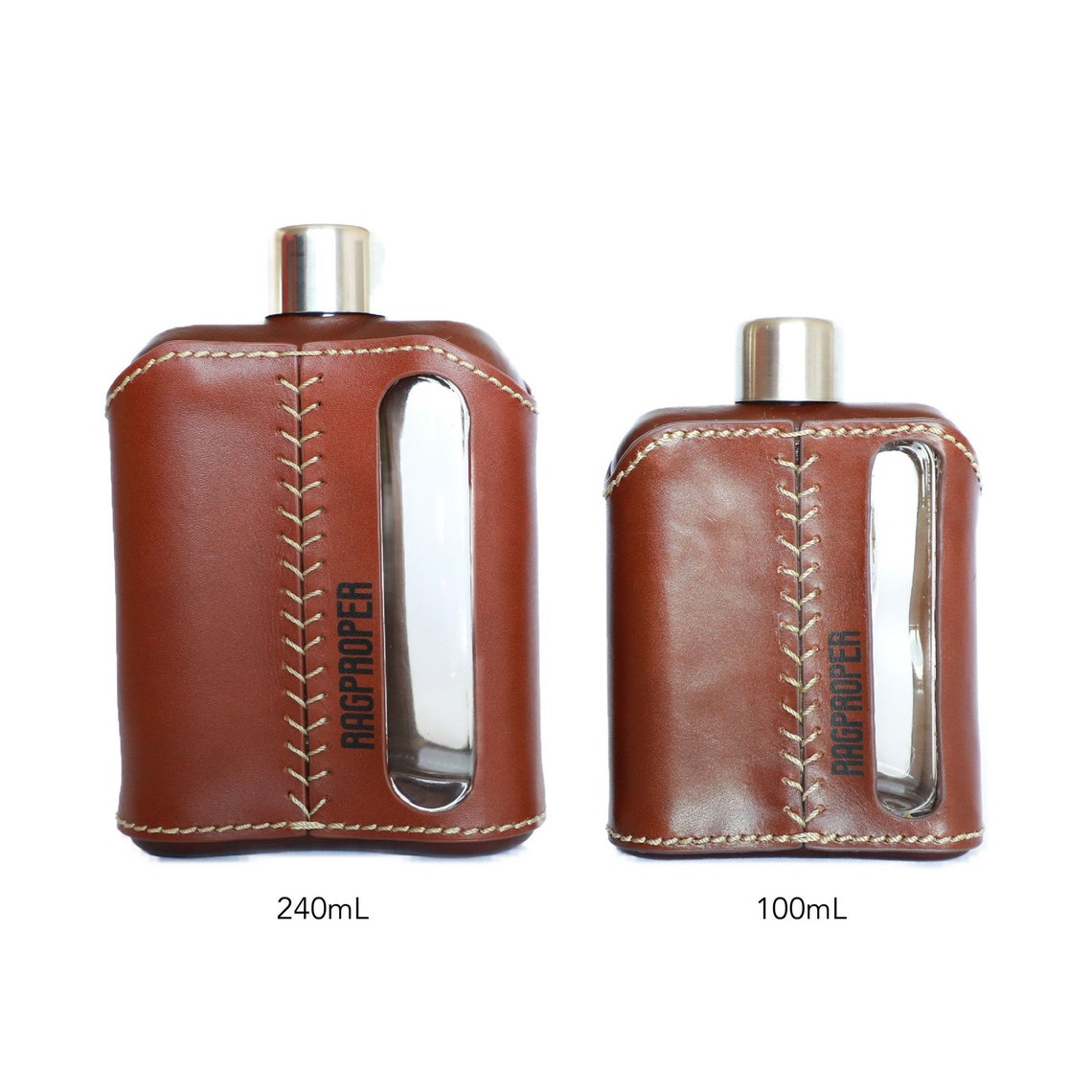240 mL Genuine Leather Wrapped Glass Flask Fathers Day Gift Etsy