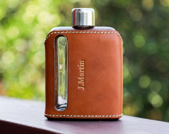 Personalized Leather Hip Flask, Leather Flask Personalized, Gift for Him, Groomsman Gift, Gift for Dad, Custom Wedding Party Flask