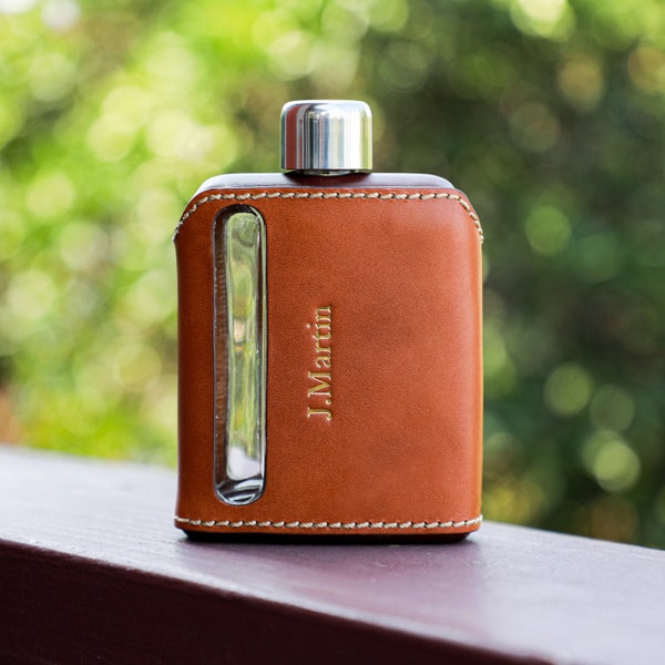 Personalized Leather Hip Flask, Leather Flask Personalized, Gift for Him, Groomsman Gift, Gift for Dad, Custom Wedding Party Flask