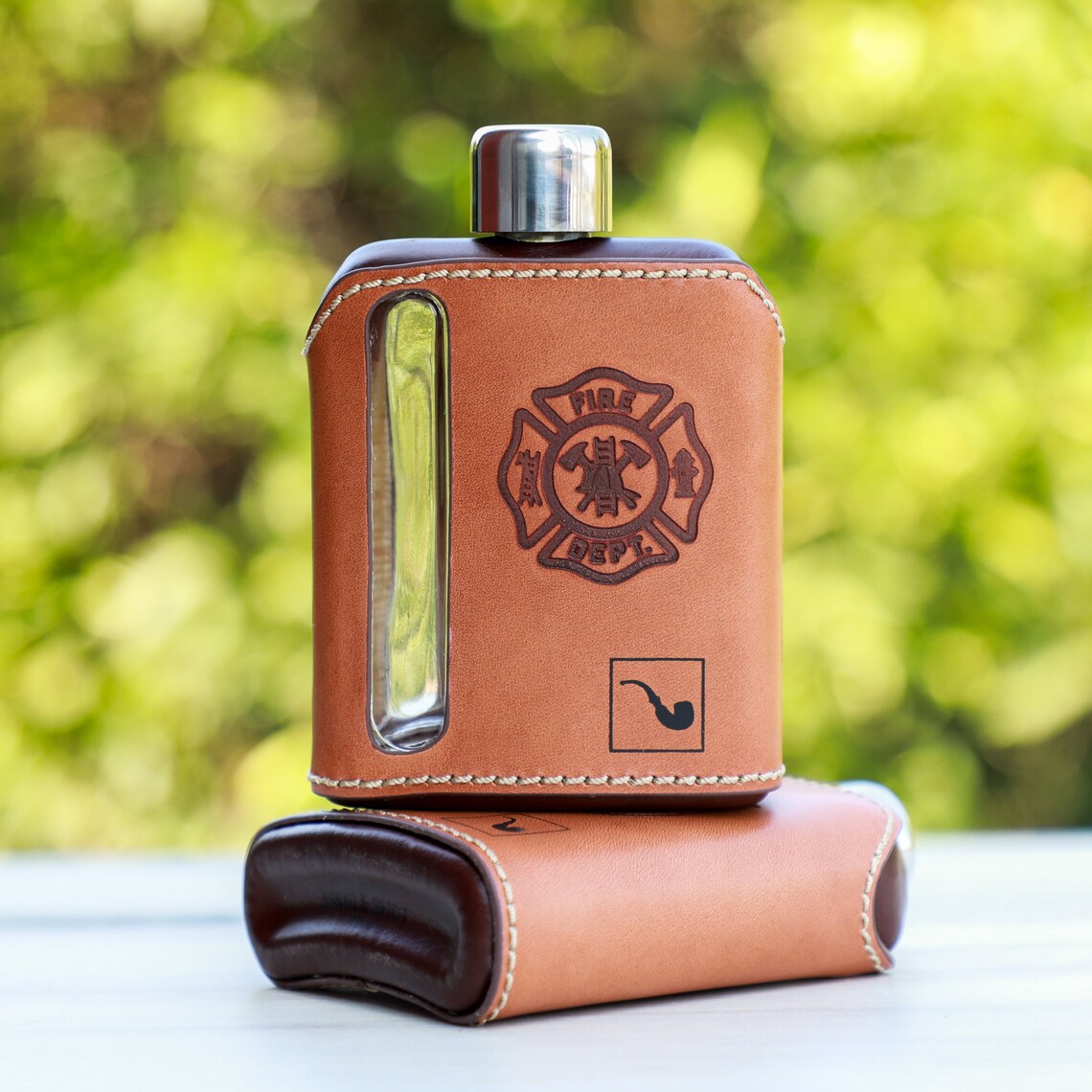 Firefighter Leather Wrapped Flask Personalize Fireman Gift Etsy