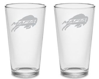 Buffalo Mafia Football Etched Pint Glass Set, 16 oz Tumblers
