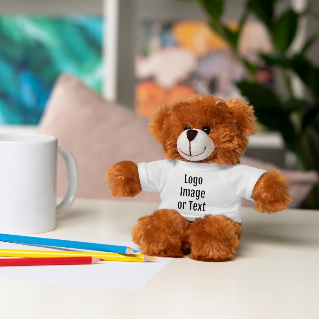 Custom Stuffed Animals With Tee With Your Image Design Logo Text Etsy UK