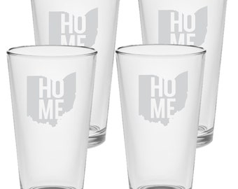 SET - Ohio OH Home Custom Pint Beer Glasses Etched Tumblers Drinkware