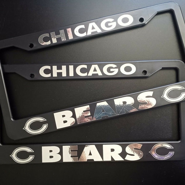 SET of 2 - Chicago Bears Black Plastic or Aluminum License Plate Frames Truck Car Van Décor Accessories New Vehicle Gifts Holders