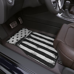 American Flag Car Floor Mats, Front Floor Protection Set, Vintage Truck Mats, Car Floor Rugs, Patriotic Black and White Car Floor Liners