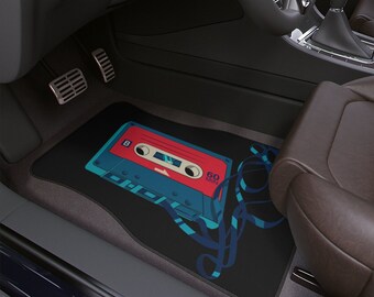 Retro 80s Cassette Tape Car Floor Mats, Vintage Style, USA Made (2pcs)