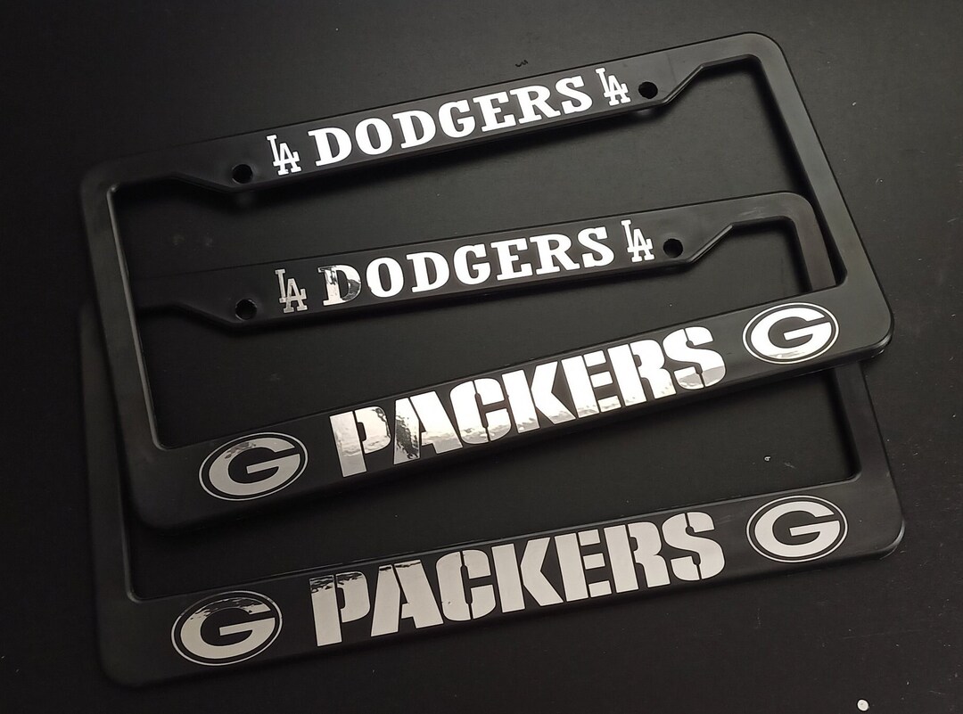 SET of 2 Dodgers / Packers Black Plastic or Aluminum License Plate