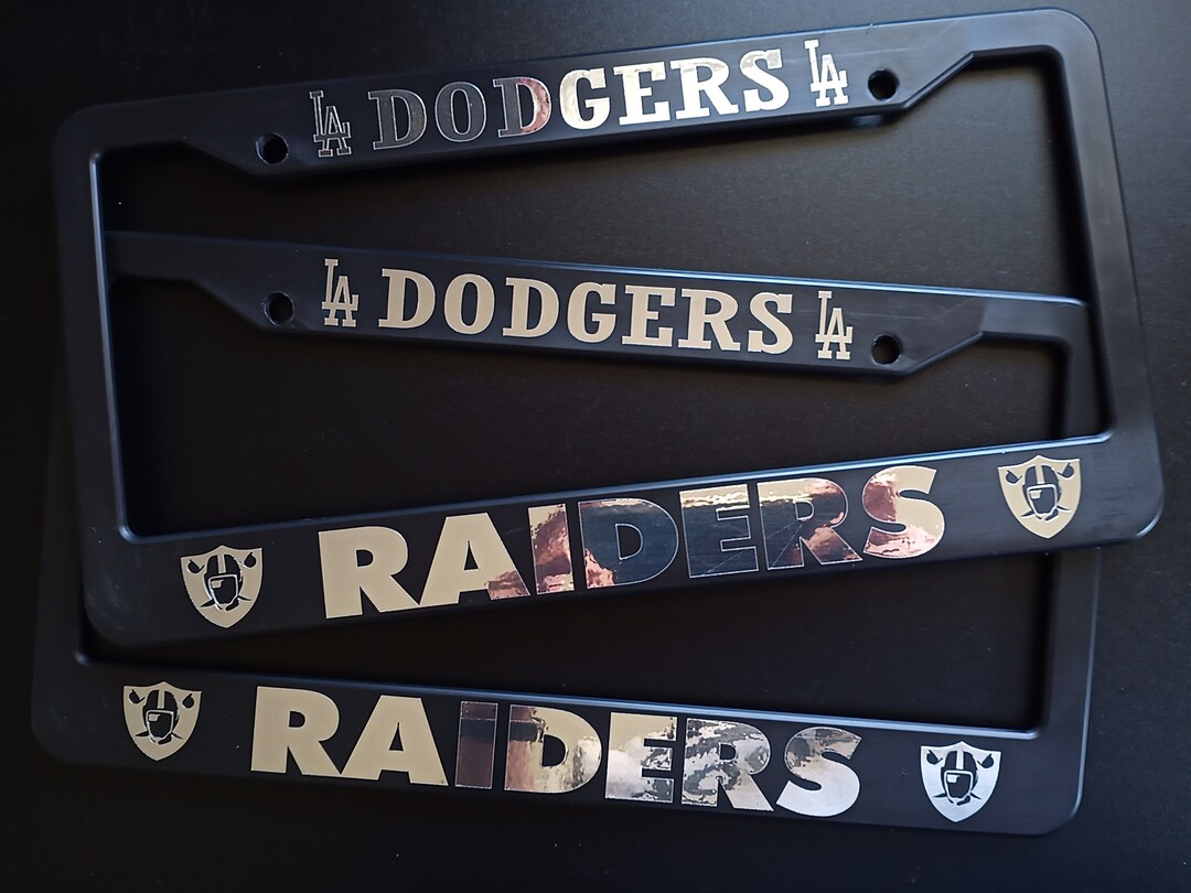 SET of 2 Dodgers / Raiders Black Plastic or Aluminum License Plate