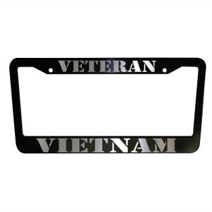 SET of 2 - Vietnam Veteran Army USA Black Plastic or Aluminum License Plate Frames Truck Car Van Décor Accessories New Vehicle Gifts Holders