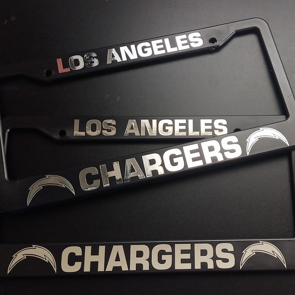 SET of 2 - Los Angeles Chargers Black Plastic or Aluminum License Plate Frames Truck Car Van Décor Car Accessories New Car Gifts Covers