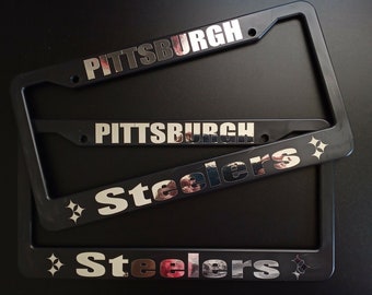 SET of 2 - Pittsburgh Steelers Black Plastic or Aluminum License Plate Frames Truck Car Van Décor Accessories New Vehicle Gifts Holder