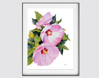 Rose of Sharron 1 Aquarell Fine Art Print, Wandkunst, Botanischer Kunstdruck