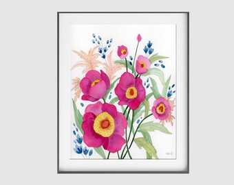 Waterolor Floral Art Print, Wall Art, Fine Art Print, Watercolour Flowers