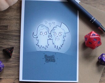 Niedliche Geist Halloween Grußkarte 'Soul Mates', geeignet als Valentinstagskarte, One I Love Karte, Geburtstagskarte & mehr.