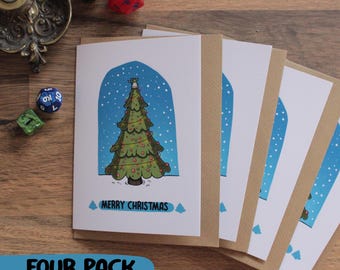 4er Pack Goblin Frohe Weihnachtsbaum Karten - Fantasy Thema