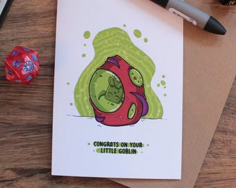 Goblin New Baby Karte - Fantasy Dungeons and Dragons Themen Karte.