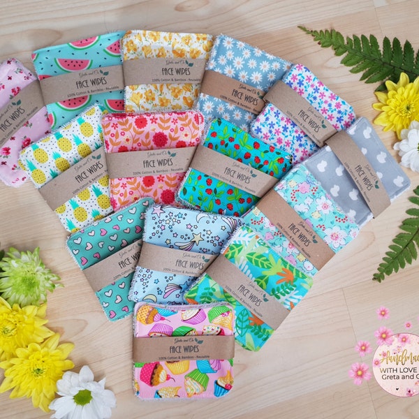 Nature Series Cotton and Bamboo Toweling Face Wipes / Reusable Face Wipes / Reusable Make Up Remover Pads / Handmade in the UK