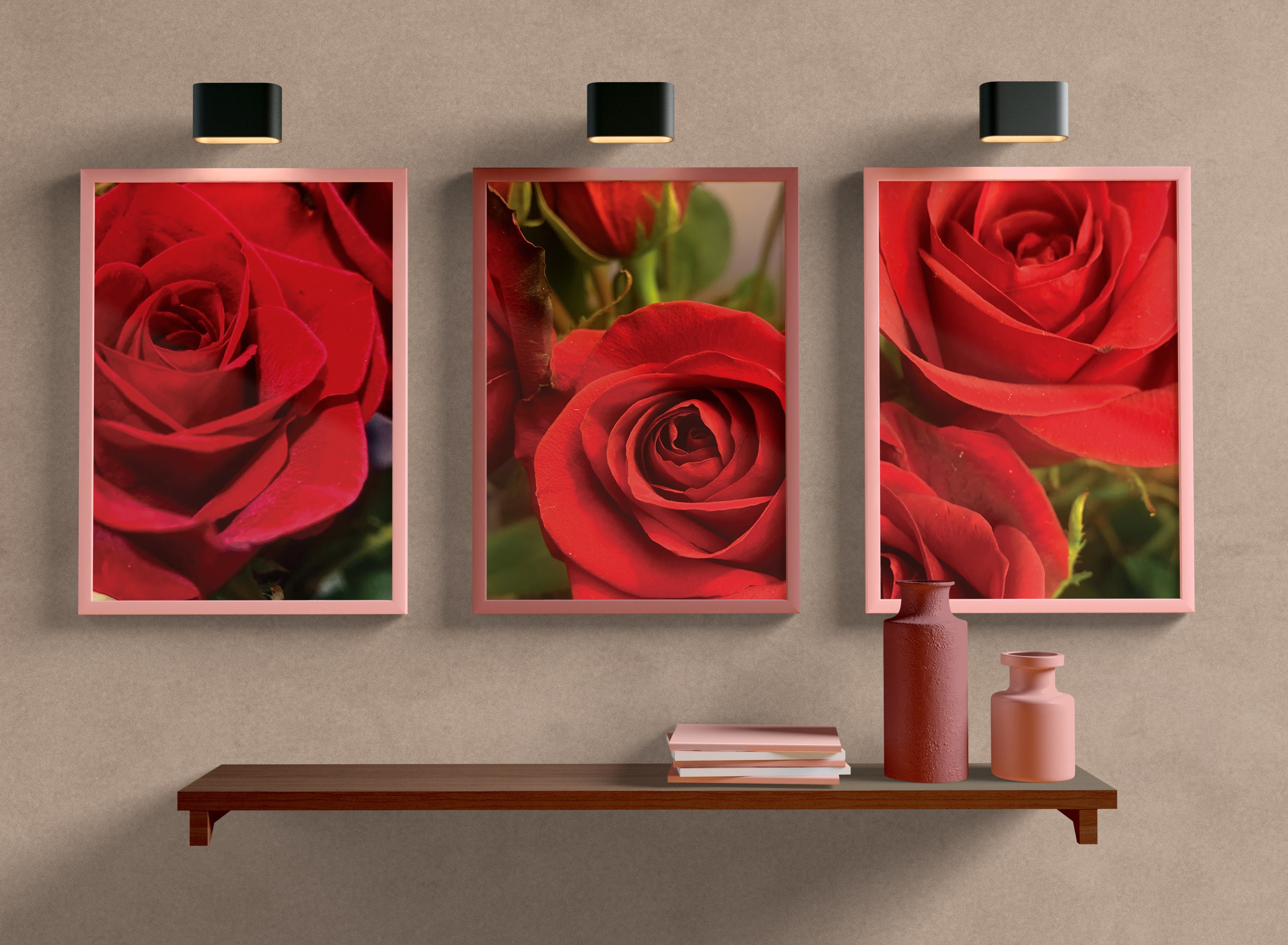 Red Rose Print Set Rose Wall Decor Floral Art Prints Red Etsy