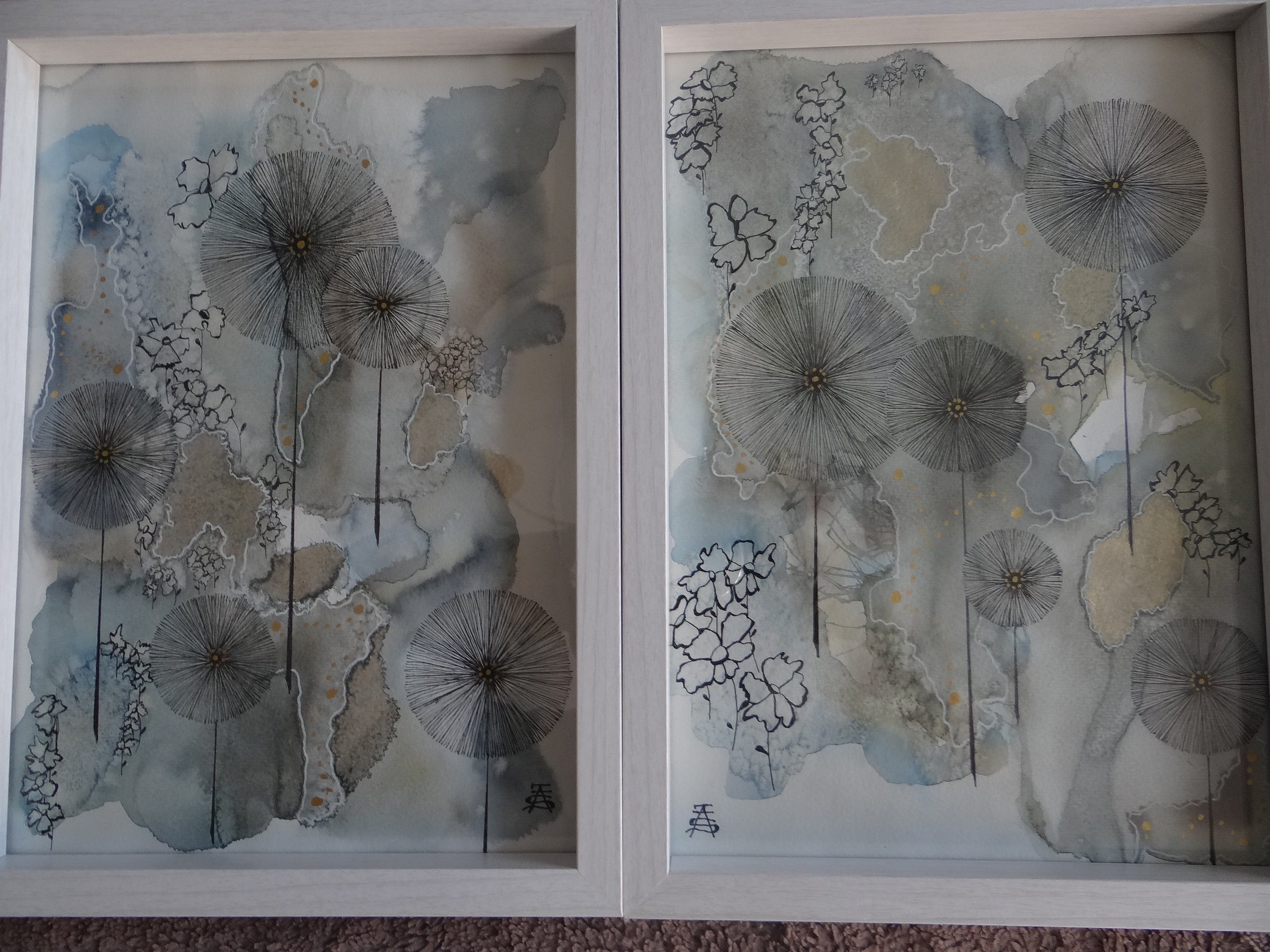 Triptyque Aquarelle encadrée modèle unique Etsy