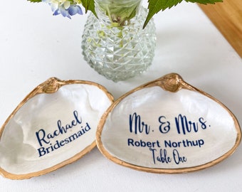 Pearl Oyster Shell Place Cards | Gold Trim Wedding Decor