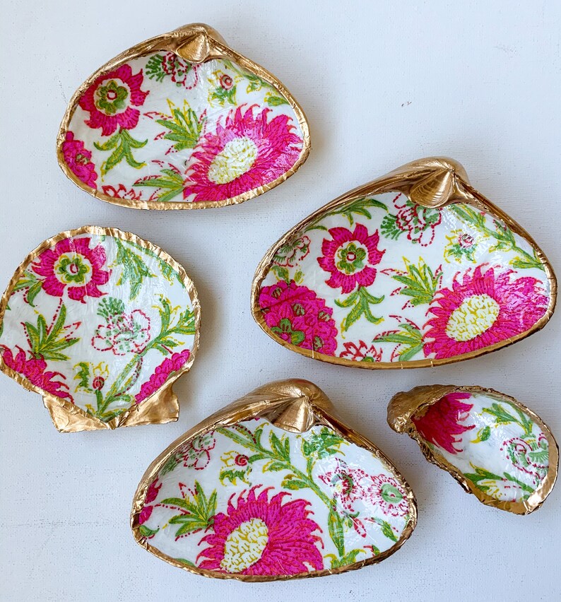 LARGE CLAM Decoupage Trinket & Ring Dish Shell Art Jewelry Etsy