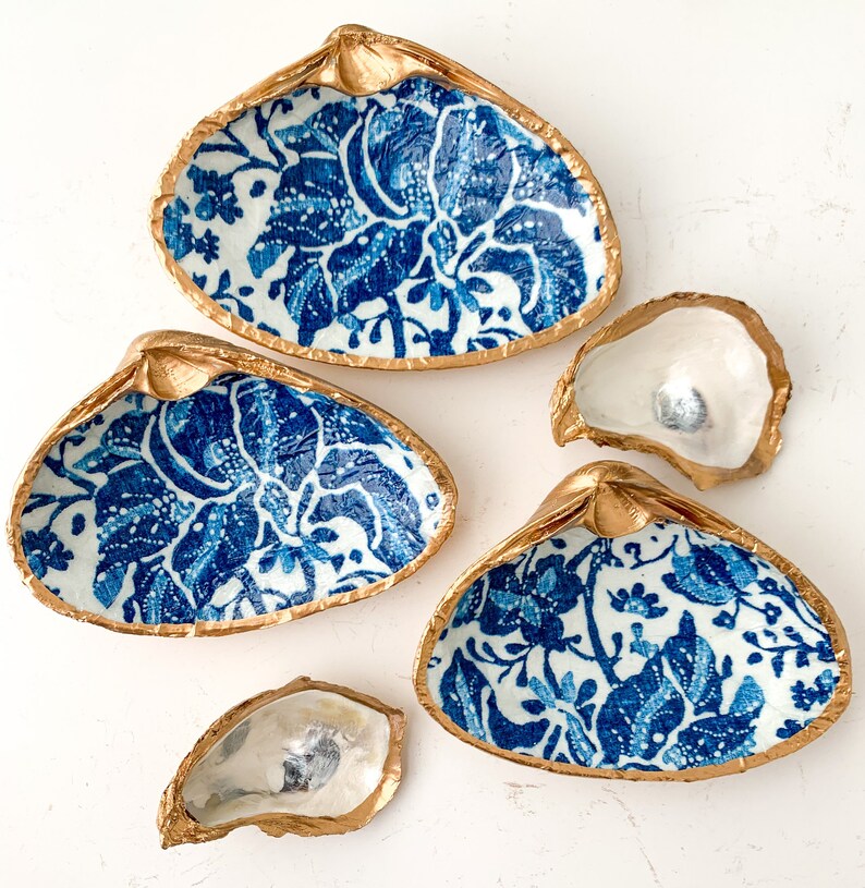 LARGE CLAM Decoupage Trinket & Ring Dish Shell Art Jewelry Etsy