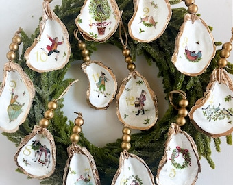 Oyster Shell Ornaments | Twelve Days of Christmas, Gold Leaf Set