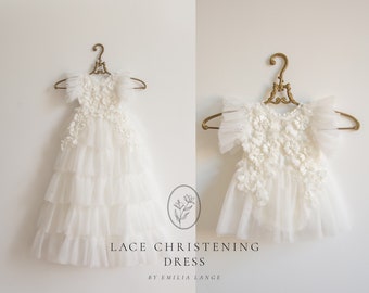 Tulle christening dress, lace christening dress, christening gown, baptism dress, baptism gown, lace dress